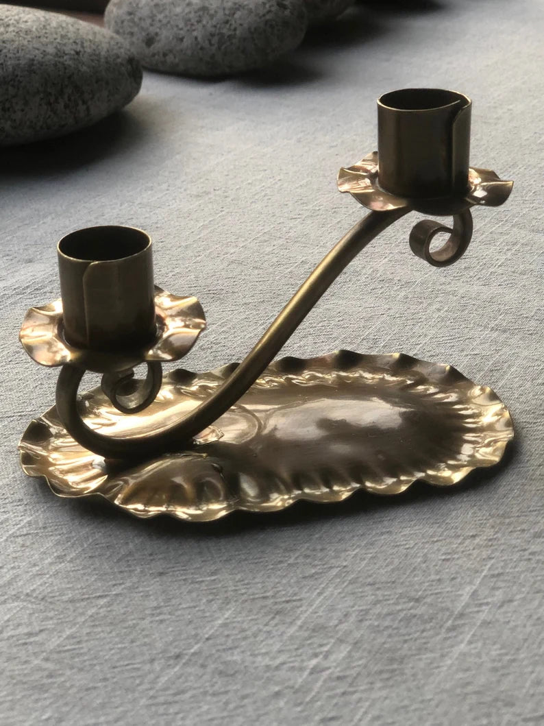 Hand Hammered Brass Dual (1” in diameter) Candle Stick Holder by Gregorian B403